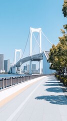 City bridge walkway sunny day, cityscape background, travel