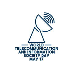 World Telecommunication and Information Society Day. May 17. Parabolic antenna line icon white background background.