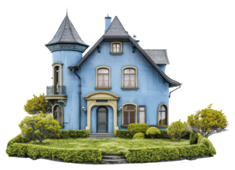 PNG Charming blue Victorian house illustration