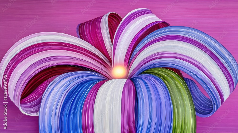 Poster radiant cosmic streams in dynamic composition with vibrant colorful stripes emitting a soft glow