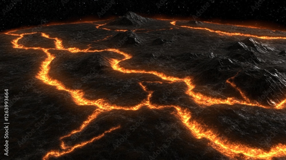 Aufkleber dynamic interplay of glowing streams of light on mysterious terrain in dark cosmic setting