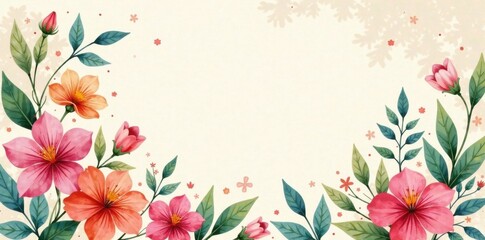 Obraz premium Watercolor design featuring colorful blooms and foliage in a whimsical, dreamy arrangement on a neutral beige surface , abstract, watercolor, bloom