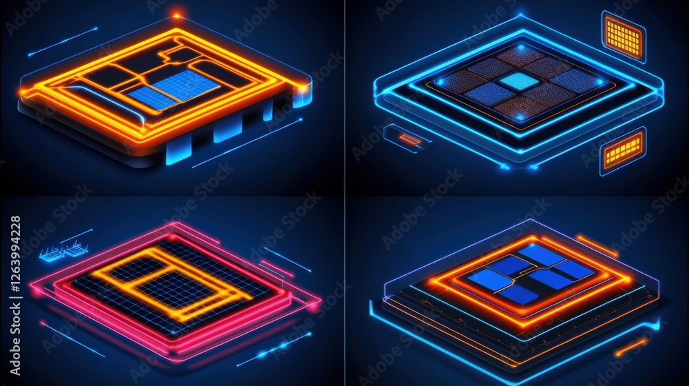 Poster futuristic visualization of a glowing energy network in a high-tech digital environment