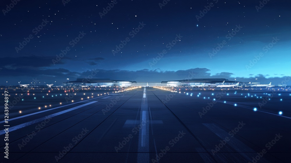 Leinwandbilder nighttime airport runway view showcasing busy flight activity and illuminated terminal buildings und