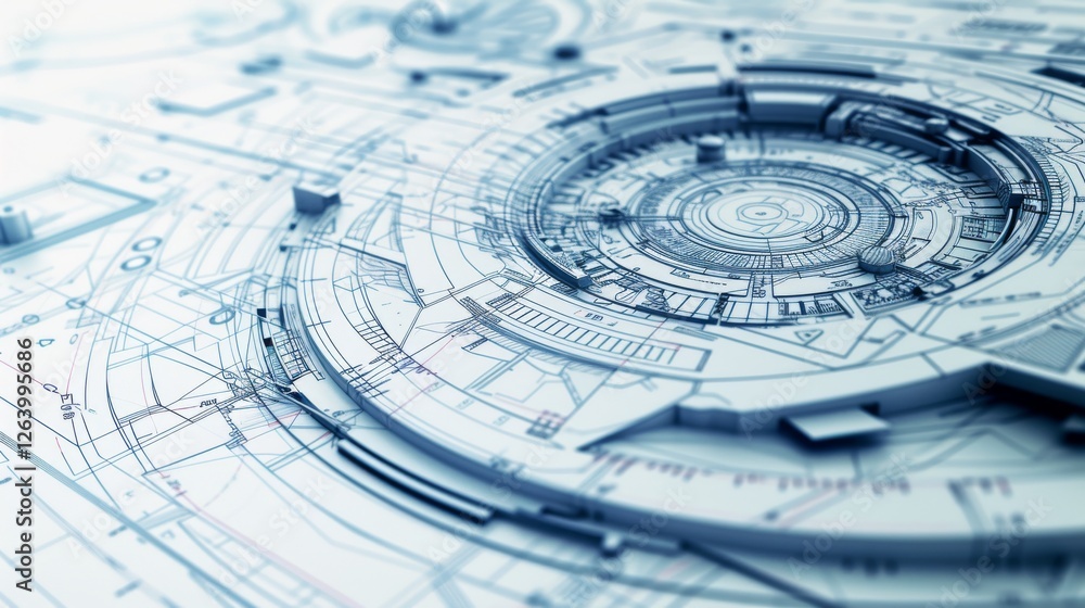 Poster a highly detailed digital blueprint of a futuristic mechanical system, showcasing intricate circuit 