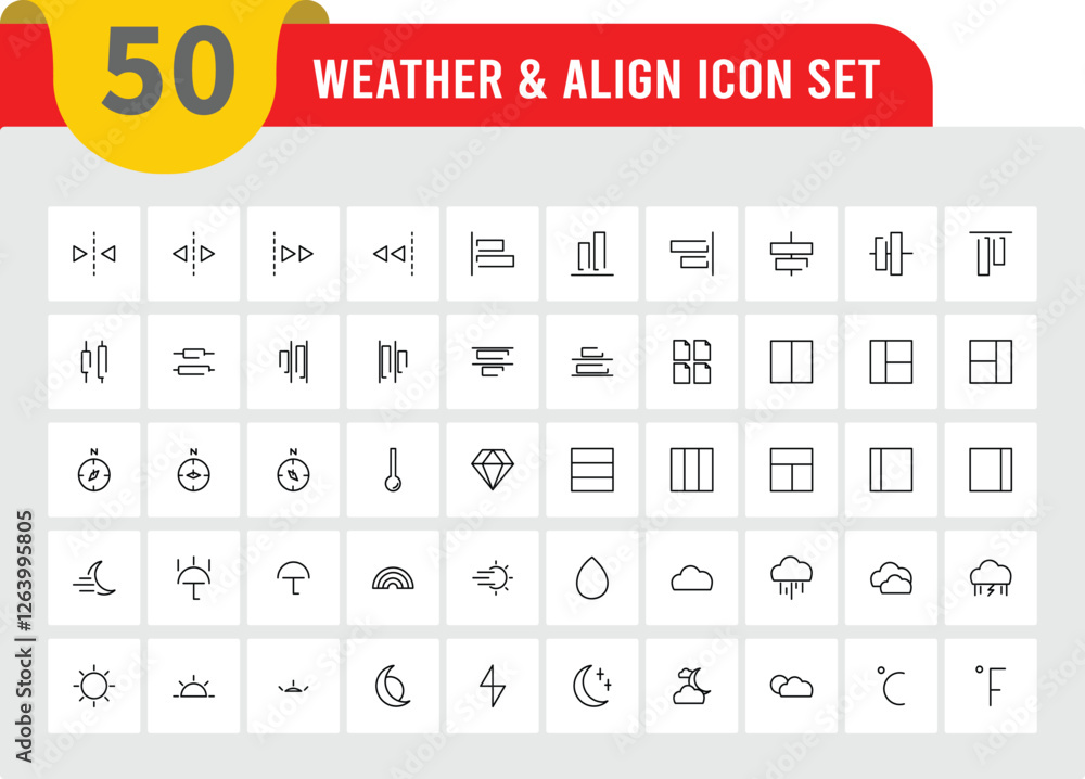 Fototapete weather & align icons collection. thin line icons. editable strokes. weather icons for web and mobil