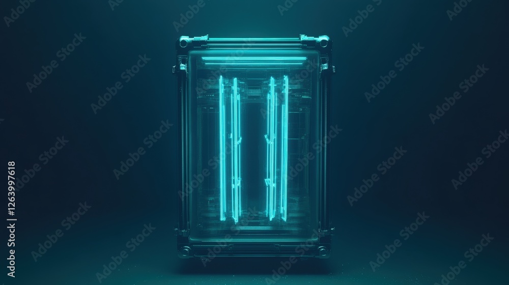 Poster minimalist design with luminous symbols in an abstract setting