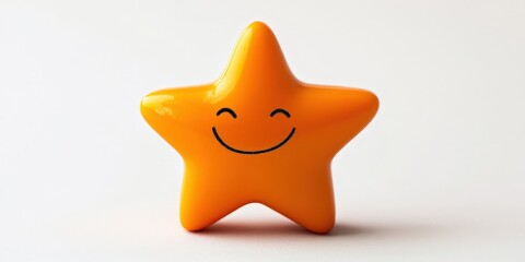 A vibrant orange star-shaped toy, graced with a cheerful smiley face, tilts playfully to the left while its top edges dance toward the right, creating an inviting and whimsical charm