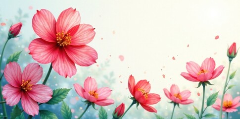 watercolor flowers swaying gently, floral, watercolor art, garden scene