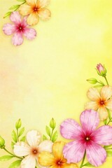 Watercolor flowers in pastel hues on a soft yellow background, floral patterns, watercolor art, floral arrangement