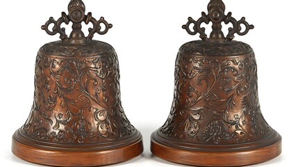 Ornate Copper Bells. Pair of Decorative Bells
