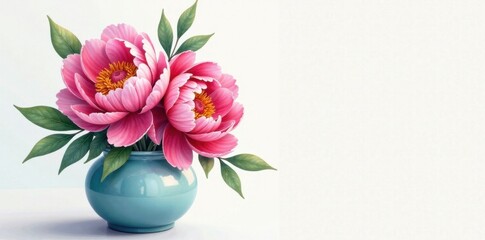 Fototapeta premium Watercolor peonies in vase , garden, spring, watercolor