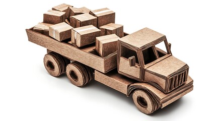 Cardboard truck carrying boxes, studio shot