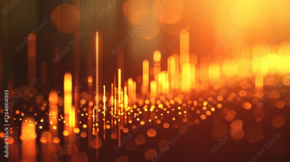 Poster a dynamic digital abstract representation of glowing soundwaves with bokeh effects, resembling futur