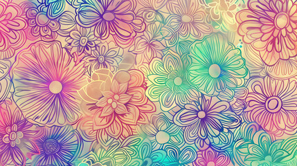Vibrant floral pattern featuring colorful flowers on a soft gradient background, ideal for design use