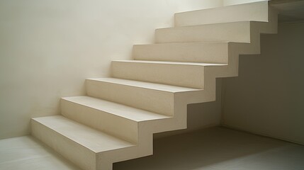 Minimalist white staircase leading upwards in a modern interior space with soft lighting