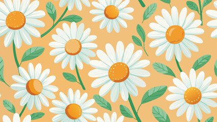 A seamless pattern of cute daisies, flowers background