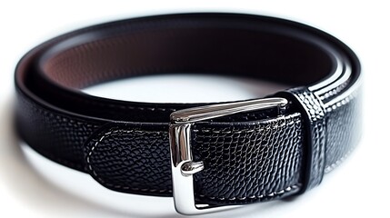 Black Leather Belt Isolated on White Background