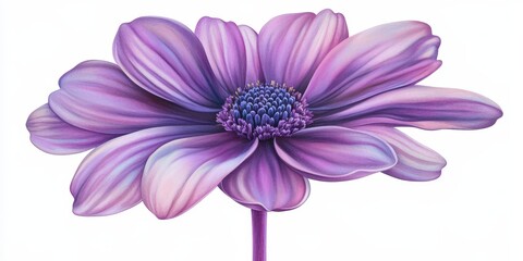 Obraz premium A meticulously illustrated purple flower blooms vibrantly, with deep, rich petals fading to soft hues at the edges, capturing nature's delicate beauty in each realistic detail