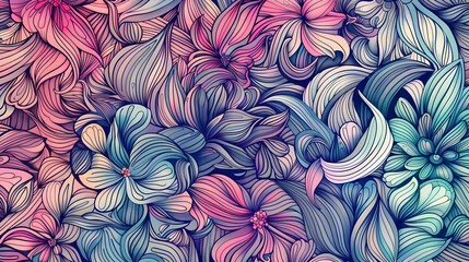 Vibrant floral pattern with intricate details showcasing blooming flowers in various colors