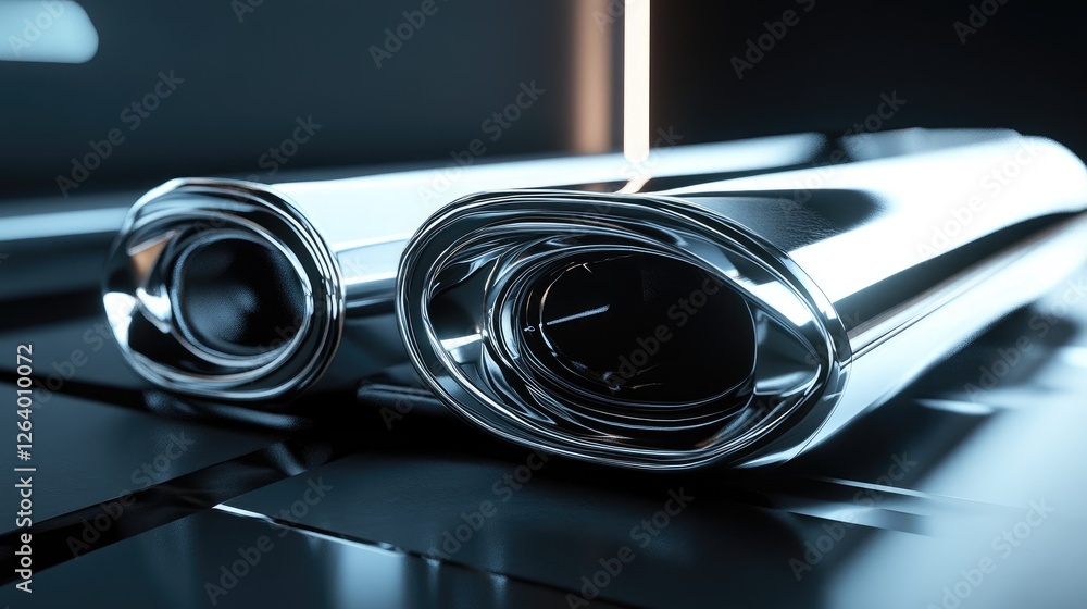Poster A 3D rendering of a sleek modern digital silver tech device, showcasing its polished surface and futuristic design.