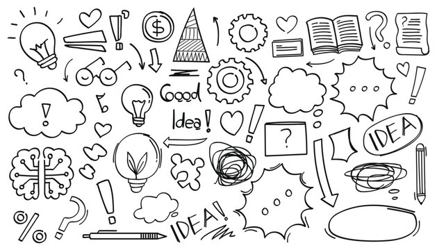 Hand drawn doodles about ideas thinking and knowledge and business.Vector