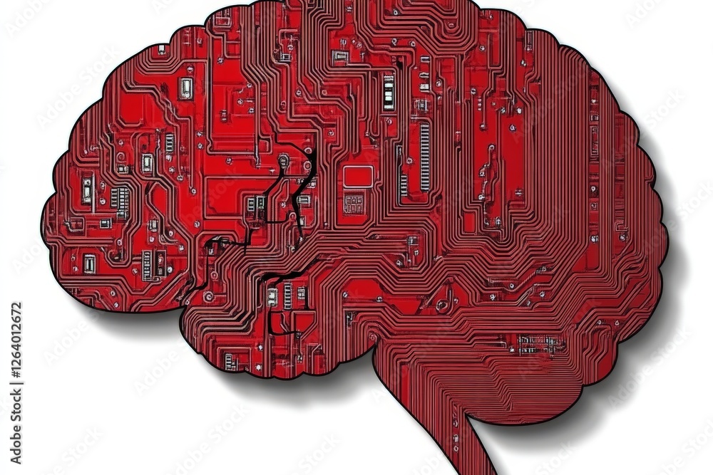 Poster futuristic digital brain illustration with integrated circuit patterns symbolizing artificial intell