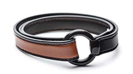 Stylish brown leather and black metal bracelet