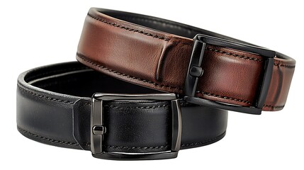 Two Leather Belts, Brown and Black, Fashion Accessory, Studio Shot