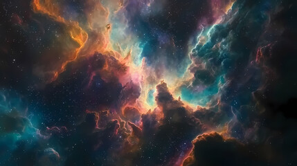 A stunning view of colorful cosmic nebula in deep space, showcasing vibrant gas clouds. Spectral Astronauts. Illustration