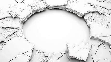 Abstract cracked white surface, blank center, for design mockup