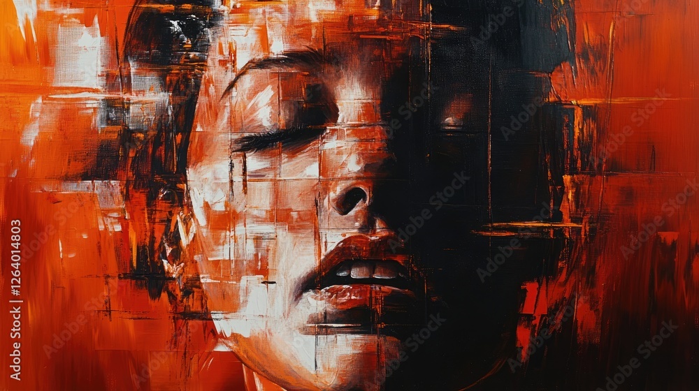 Aufkleber a chaotic grid painting with thick, rough brushstrokes, creating a sense of movement and raw emotion