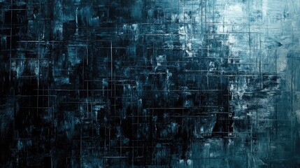 Fototapeta premium A chaotic grid painting with thick, rough brushstrokes, creating a sense of movement and raw emotion on canvas.