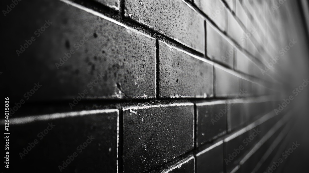 Aufkleber a clean and minimalist close-up of a black brick wall featuring uniform rectangular tiles, evoking a