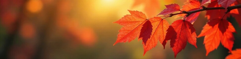 Fototapeta premium Golden Autumn branch with vibrant red leaves , nature, colorful, autumn