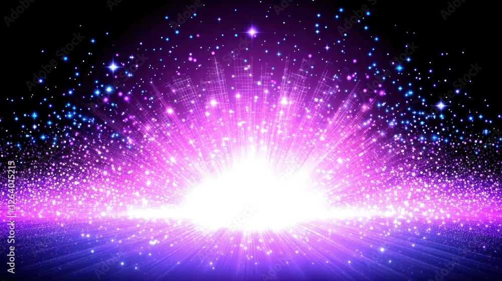 Poster abstract tunnel of light and color featuring mathematical elements in vibrant cosmic design