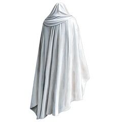 Rear View of a Hooded Cloak, Elegant Grey Fabric Drape.