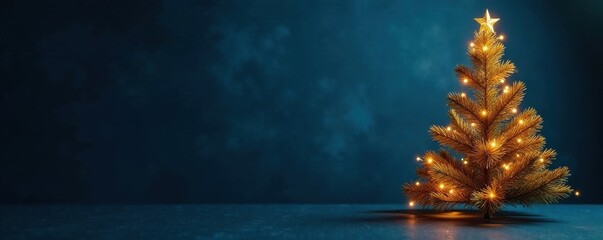 Golden Christmas tree branches against a dark blue background , tree, background