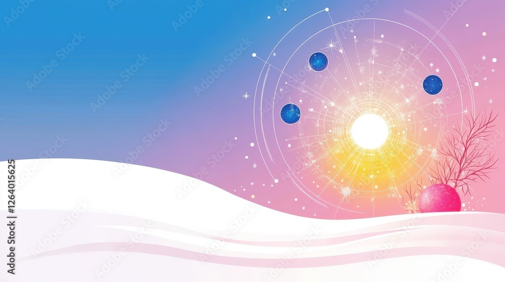 Poster intricate glowing design symbolizing unification of elements in a vibrant background