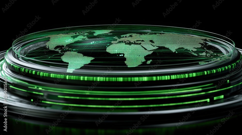 Poster intricate glowing design representing unification with a futuristic digital map in vibrant green
