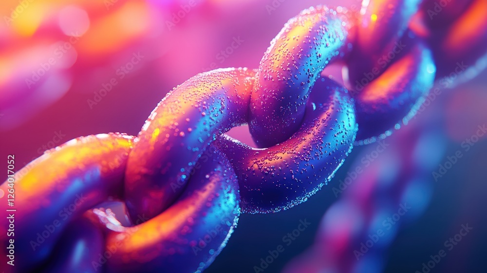 Poster chain of water droplets and polymer chains interlocking in a vibrant display of colors and textures