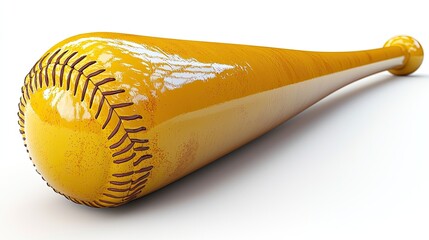 Close-up of a glossy yellow baseball bat with detailed stitching, highlighting its smooth surface and texture