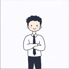 Fototapeta premium Cartoon Businessman With Arms Crossed Against White Background