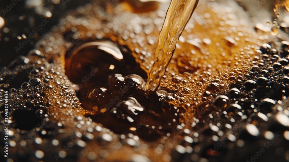 Aufkleber A close-up of coffee being poured into a cup, capturing the interaction with the bubbling surface and the dynamic textures of the liquid splashing.