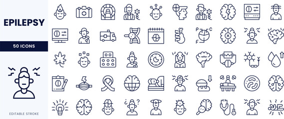 A collection of icons representing various aspects of epilepsy awareness and education.