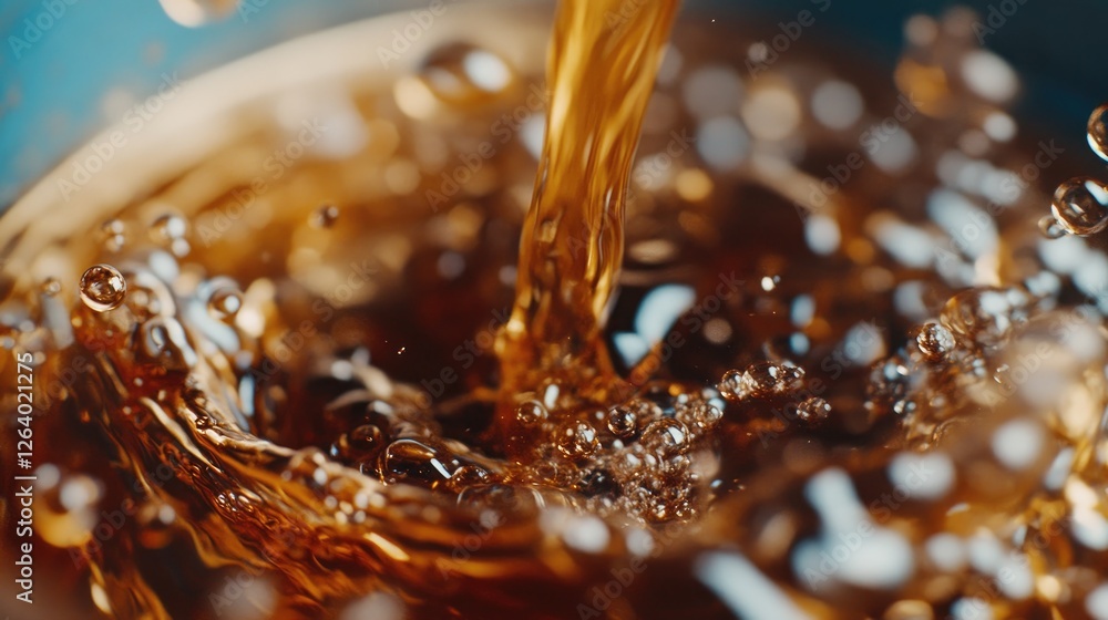 Aufkleber A close-up shot of coffee being poured into a mug, focusing on the bubbles and splashes as the liquid interacts with the surface, creating a dynamic texture.