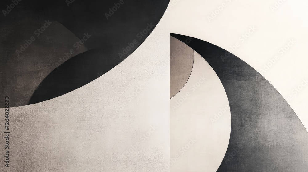 Poster a composition of curved shapes interwoven in a minimalist style, creating a visually smooth and sere