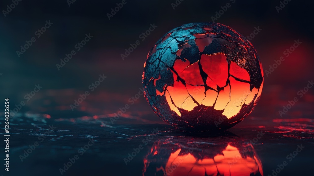 Aufkleber a cracked, glowing globe with rising heat waves, emphasizing the concept of global warming in a dyna