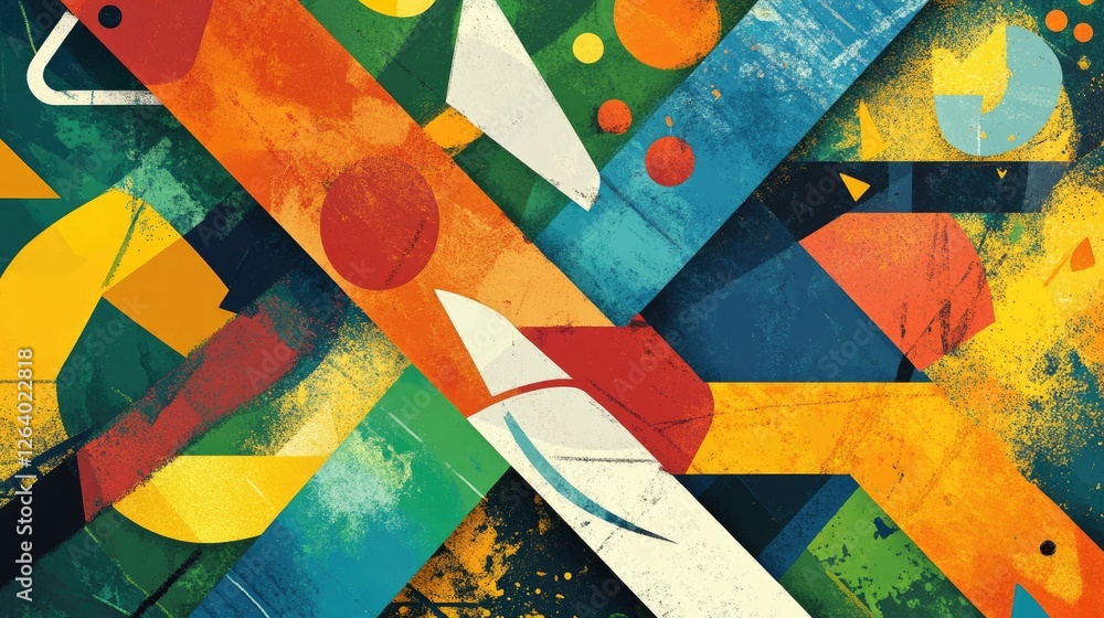 Poster a creative and vibrant abstract design illustrating recycling, with dynamic colors and shapes highli