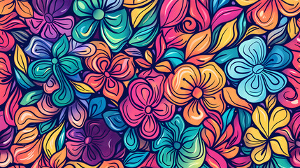 Vibrant floral pattern featuring colorful flowers and leaves in a seamless design for backgrounds (1)